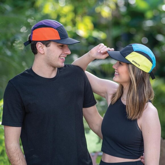 Men's Black Yellow Sprints 5 Panel Performance Running Hat - Picture 3 of 7